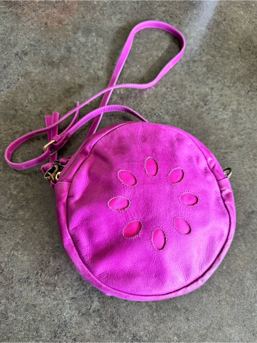 Fabienne Chapot Roundy Fuschia Buttery Leather Crossbody Bag